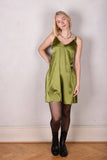 Badie Silk stretch satin slip dress. Col. "Moss Green"