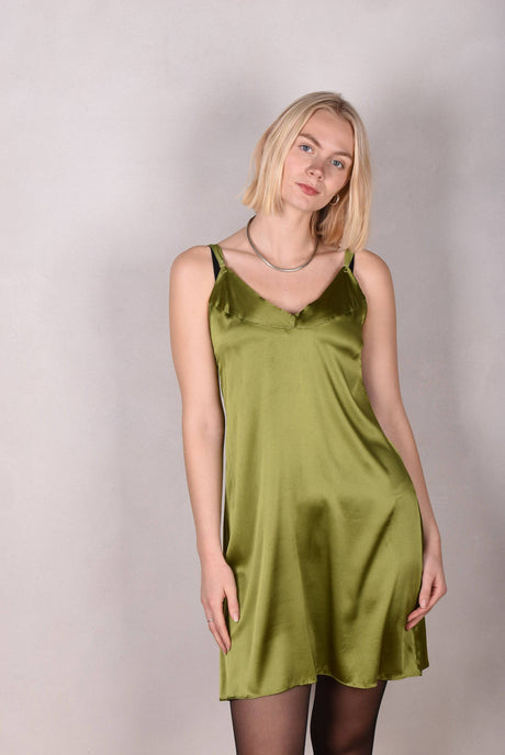 Badie Silk stretch satin slip dress. Col. "Moss Green" - Tone Barker Silk