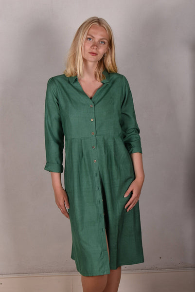 Tennie. Shirt-dress in 100 % Tussah Silk. "Sea-green"