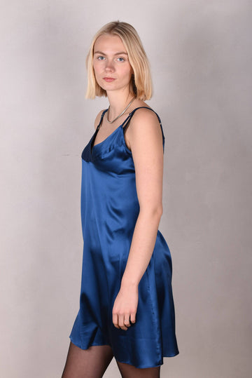 Badie Silk stretch satin slip dress. Col. "True Blue" - Tone Barker Silk