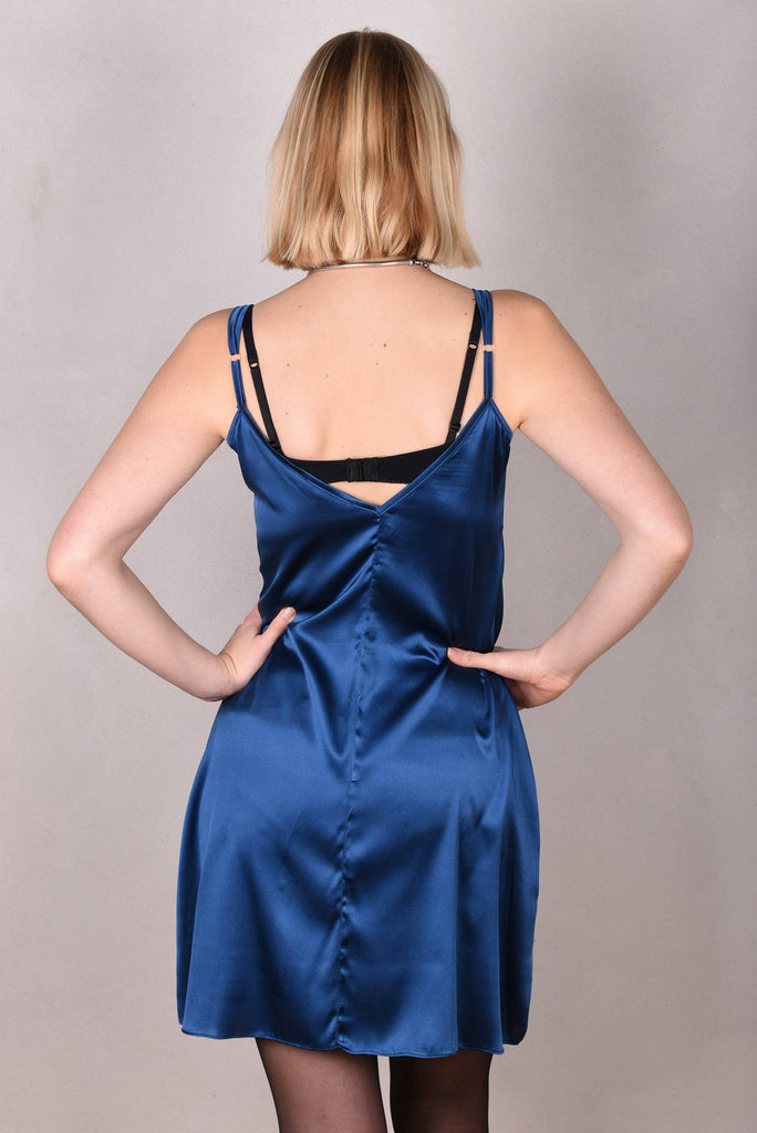 Badie Silk stretch satin slip dress. Col. "True Blue" - Tone Barker Silk