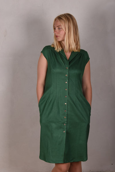 Tifnos. Short sleeve dress in 100% Tussah silk."Sea-Green"
