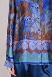 Tamie-satin 100% Silk satin shirt. Print "Blugend"