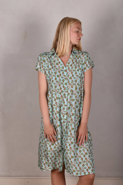 Shennie. Short sleeve shirt-dress in 100% silk Habotai "Nuponais"