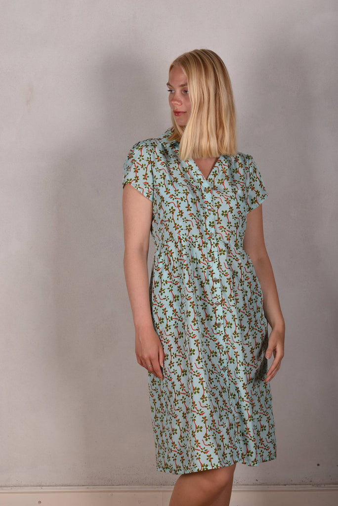 Shennie. Short sleeve shirt-dress in 100% silk Habotai "Nuponais"
