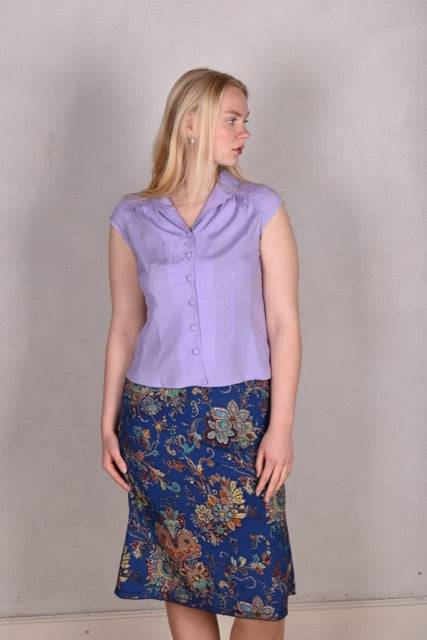 Sif. Short sleeve stretch silk blouse "Lilac" - Tone Barker Silk
