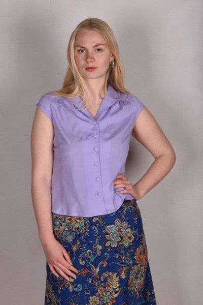 Sif. Short sleeve stretch silk blouse "Lilac"