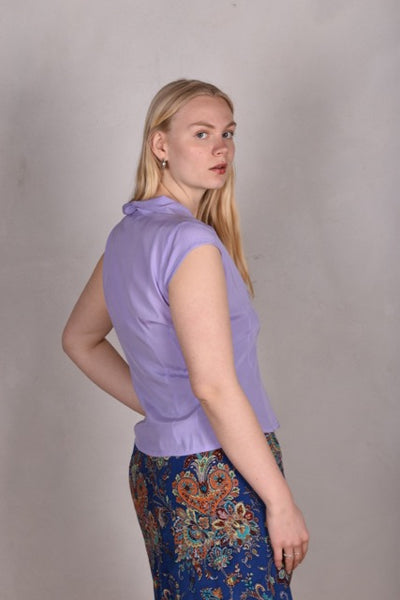 Sif. Short sleeve stretch silk blouse "Lilac"
