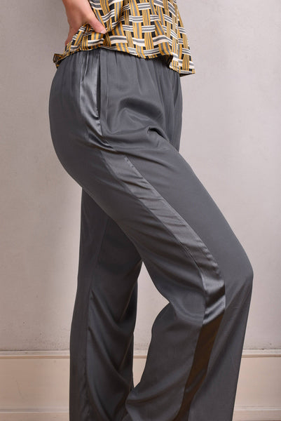 Silk trousers, stretch silk satin. "Tin"