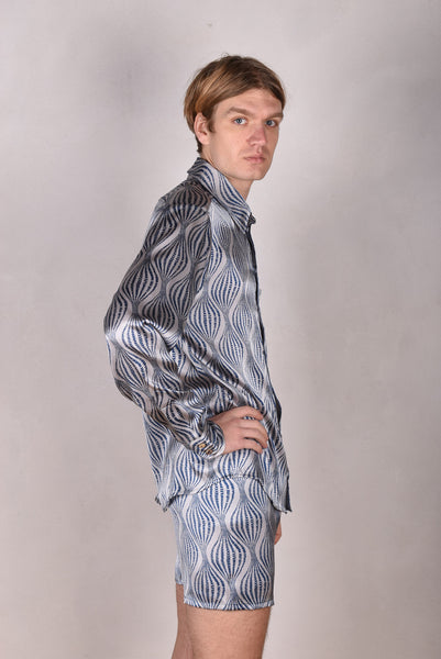 Man-Shirt. Shirt in Stretch Silk (95%silk/5%elastan) Print "Kalablue"