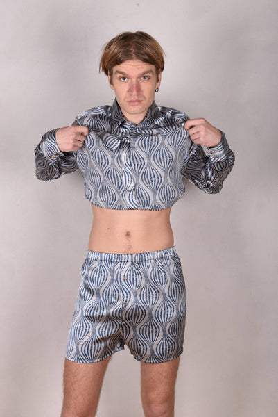 Man-Shirt. Shirt in Stretch Silk (95%silk/5%elastan) Print "Kalablue"