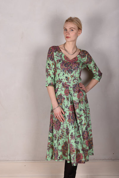 Jane. Stretch Silk midi-length dress with pockets (Greensley)
