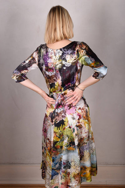 Jane. Stretch Silk midi-length dress with pockets (Val-de-Nulle)