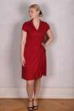 Ginella. Wrap dress in stretch silk crepe satin.  "Ruby-Red"