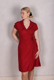 Ginella. Wrap dress in stretch silk crepe satin.  "Ruby-Red"