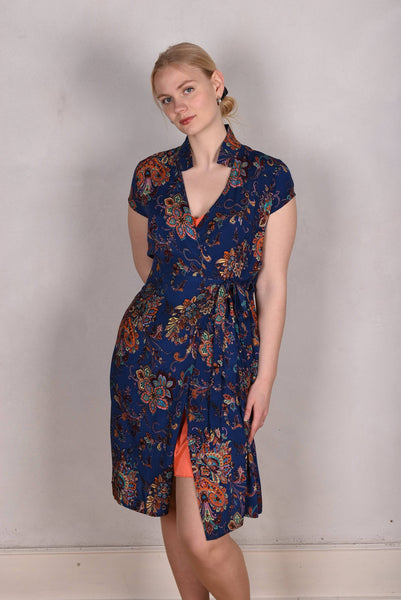 Ginella. Wrap dress in stretch silk crepe satin.  "Payblue"