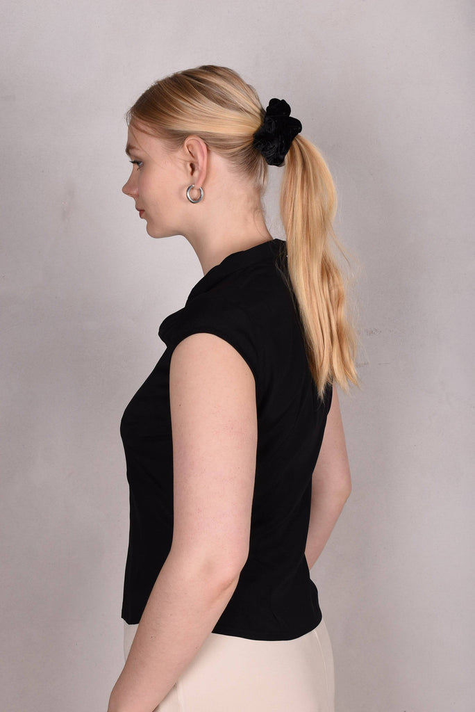 Sif. Short sleeve stretch silk blouse "Black" - Tone Barker Silk