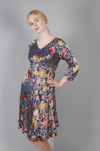 Reversible Silk Dress "Marigold" in print combination "Angels/Magpie"