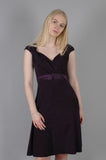 "Magda" Stretch silk crepe-satin dress w. adjustable straps. Col: Night Purple