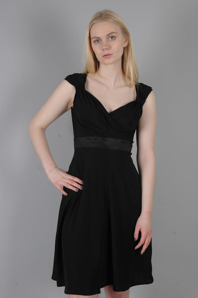 "Magda" Stretch silk crepe-satin dress w. adjustable straps. Col: Black