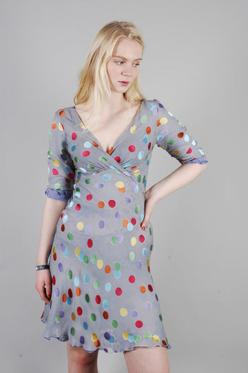 Marge - reversible silk satin devoré dress in print "Grouperdot/Lavendish" - Tone Barker Silk