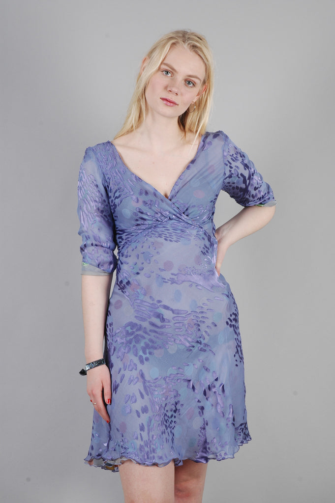 Marge - reversible silk satin devoré dress in print "Grouperdot/Lavendish" - Tone Barker Silk