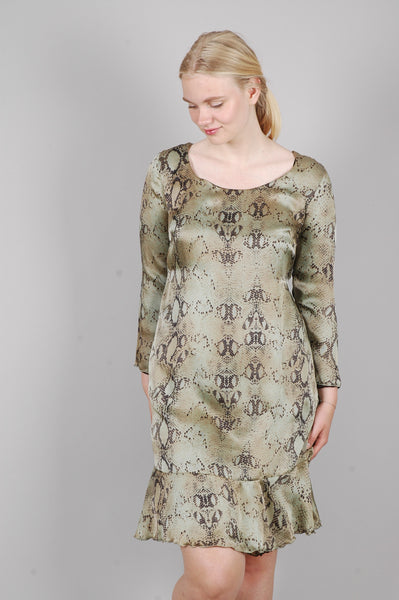 Reversible Silk dress "Ann-Line" Print combination "Bluweed/Dark Snake"