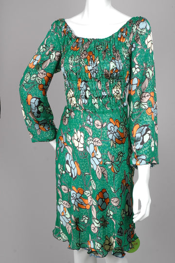Augusta, reversible dress in silk satin devoré/silk georgette satin w. smock. "Capri/Props" - Tone Barker Silk