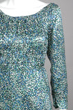 Augusta, reversible dress in silk satin devoré/silk georgette satin w. smock. "Capri/Props"