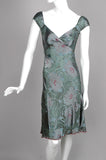 "Margrethe" Reversible dress in two layers of silk devoré. "Netrose/Blossom"