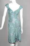 "Margrethe" Reversible dress in two layers of silk devoré. "Netrose/Blossom"