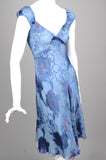 "Margrethe" Reversible dress in two layers of silk devoré. "Neet/Plavander"