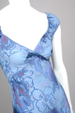 "Margrethe" Reversible dress in two layers of silk devoré. "Neet/Plavander"
