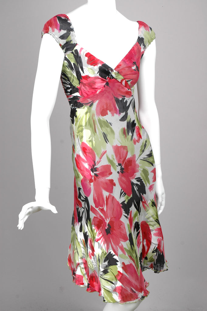 "Margrethe" Reversible dress in two layers of silk devoré. "Modfleur/Talmandine"