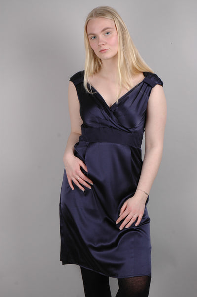 Stretch Silk dress "Nufique". Col.: Midnight Blue