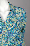 "Henrietta" Long shirt in 100% silk Crepe de Chine, flower (watercolour)print. Blue