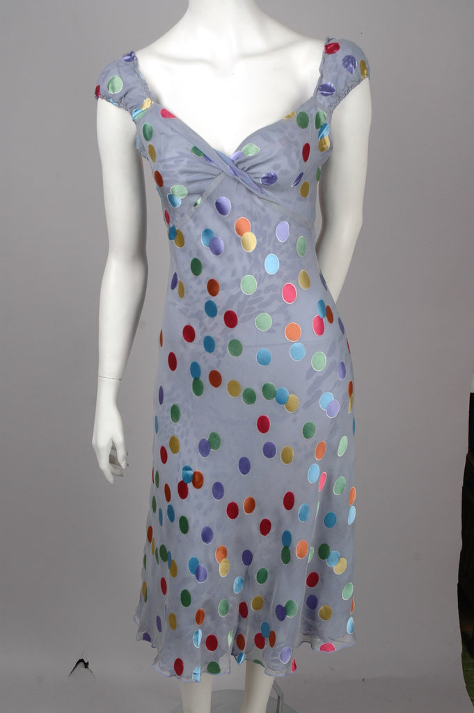 "Marelia" Classic. Reversible dress, midi length, wide shoulder straps. Print "Grouperdot/Lavendish"