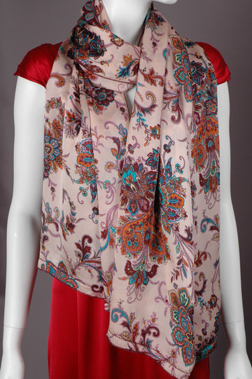Pure Silk Scarf in satin-georgette. size 55X200 cm. Print "Pairose" - Tone Barker Silk