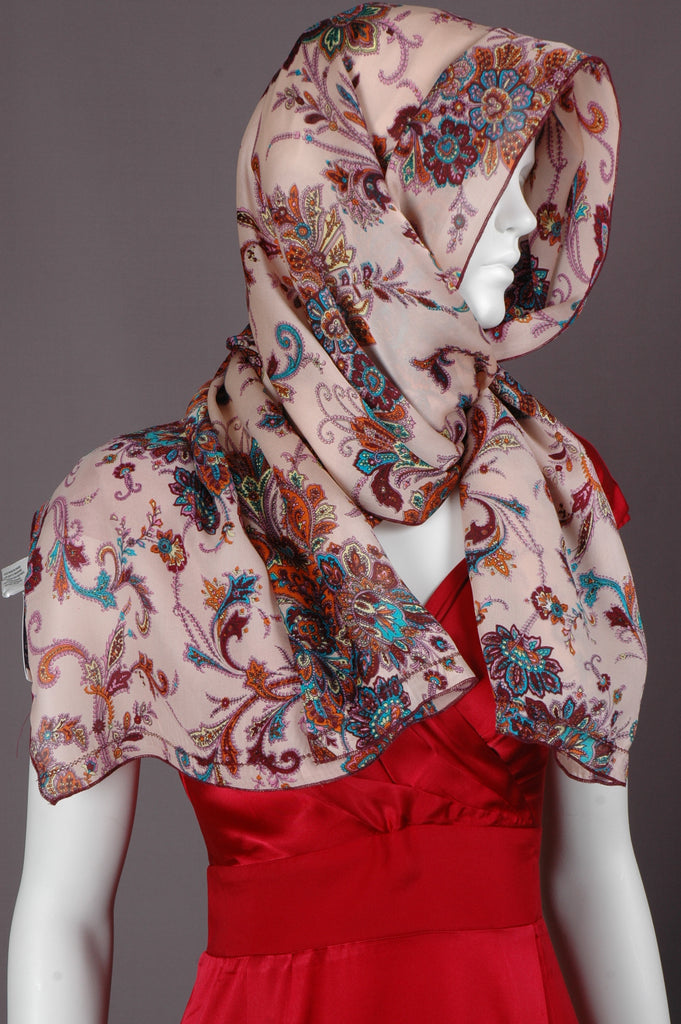 Pure Silk Scarf in satin-georgette. size 55X200 cm. Print "Pairose" - Tone Barker Silk