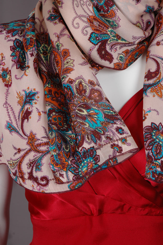 Pure Silk Scarf in satin-georgette. size 55X200 cm. Print "Pairose" - Tone Barker Silk