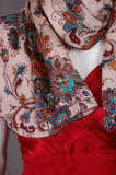 Pure Silk Scarf in satin-georgette. size 55X200 cm. Print 