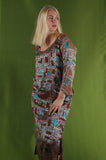 "Indrea" Maxi dress kaftan-style, with pockets. Print "Cheeky"