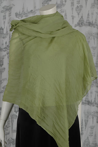 Silke Georgette sjal, stort. "Olive Green"