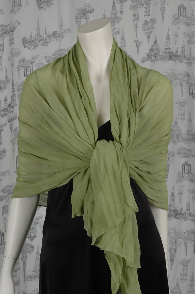 Silk Georgette shawl, large "Olive Green"