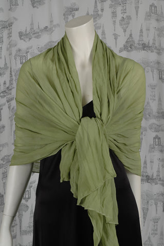 Silke Georgette sjal, stort. "Olive Green"