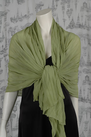 Silke Georgette sjal, stort. "Olive Green"