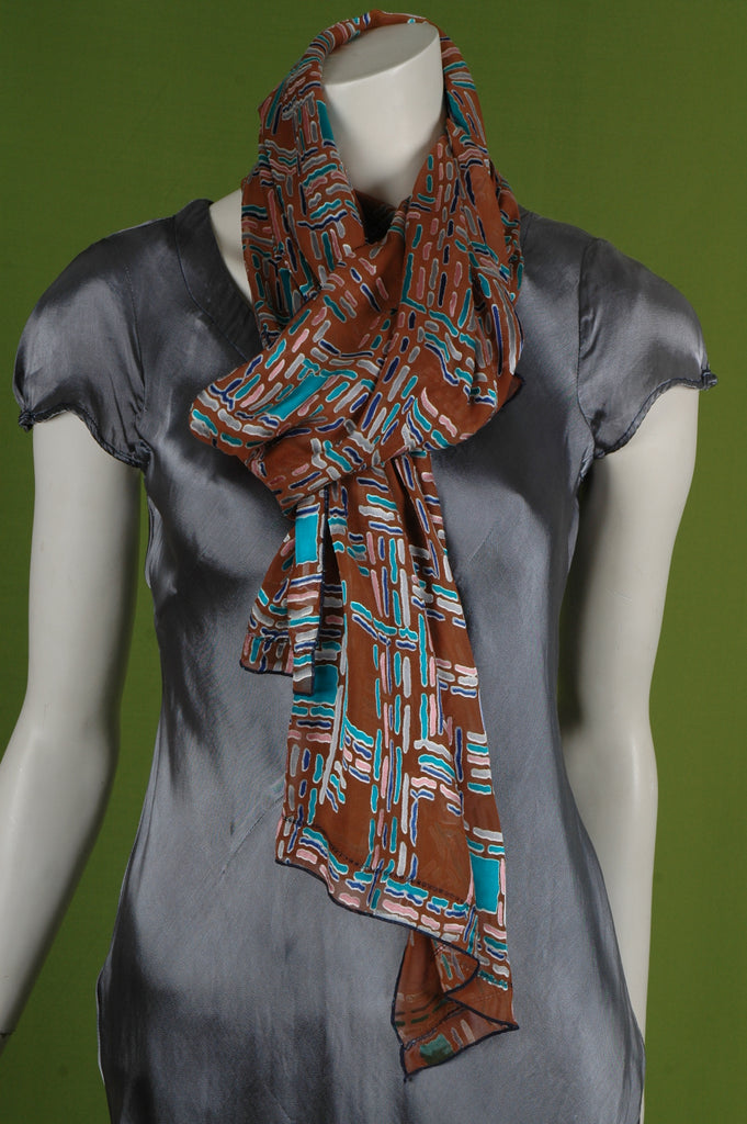 Scarf/Shawl in silk devoré (silk + viscose) print "Cheeky" - Tone Barker Silk