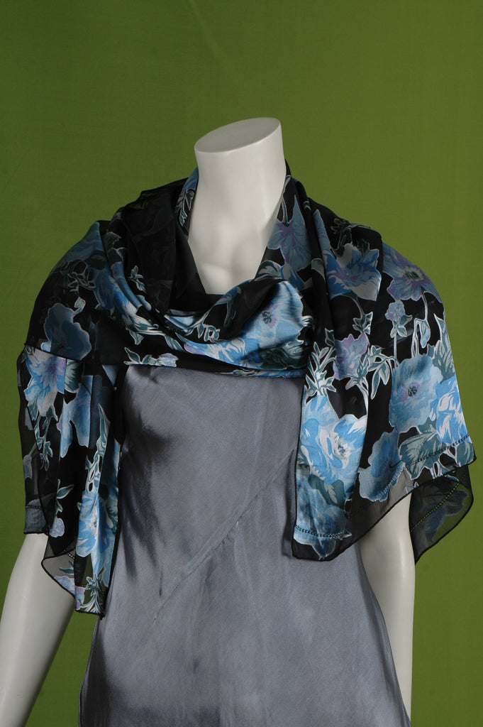 Scarf/Shawl in silk devoré (silk + viscose) print "Bluefield"