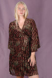 Balicia-Velvet. Wrap/Kimono-dress in silk velvet devoré. Print "Strigreen"