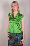 Sif. Short sleeve stretch silk blouse "Emerald"